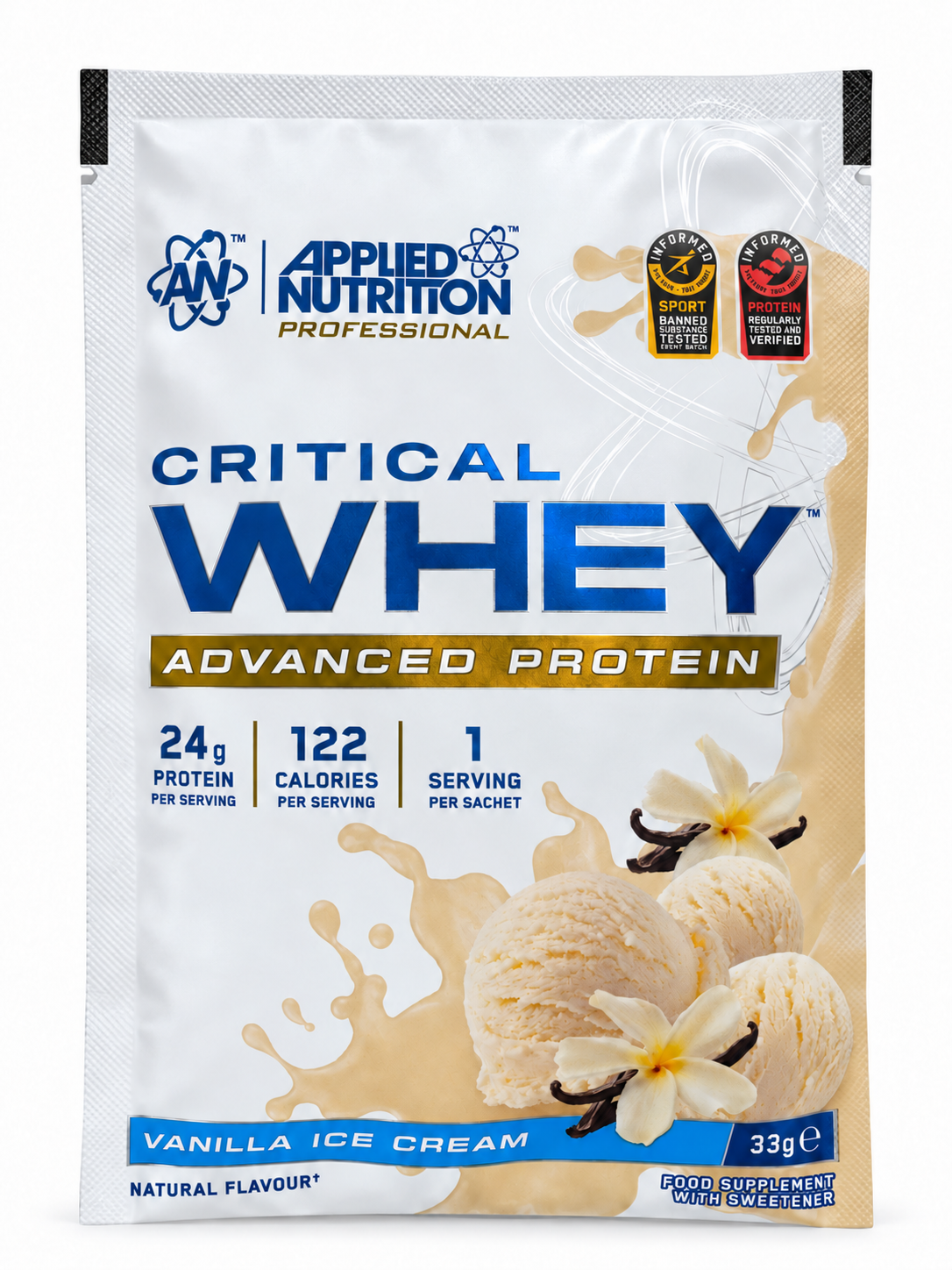 Applied Nutrition Critical Whey Vanilla Ice Cream 33g sachet voorkant