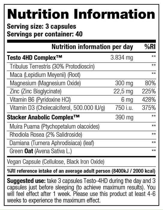 Stacker Testo 4-HD Nutrition Facts