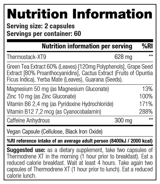 Stacker Thermodrene XT 120 caps Nutrition Facts