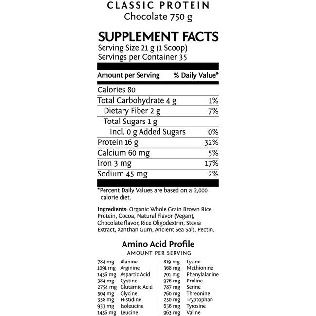 Sunwarrior Clasic protein Nutrition Facts