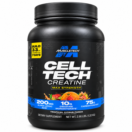 MuscleTech Cell-Tech Creatine Tropical Citrus Punch 1,32 kg op witte achtergrond