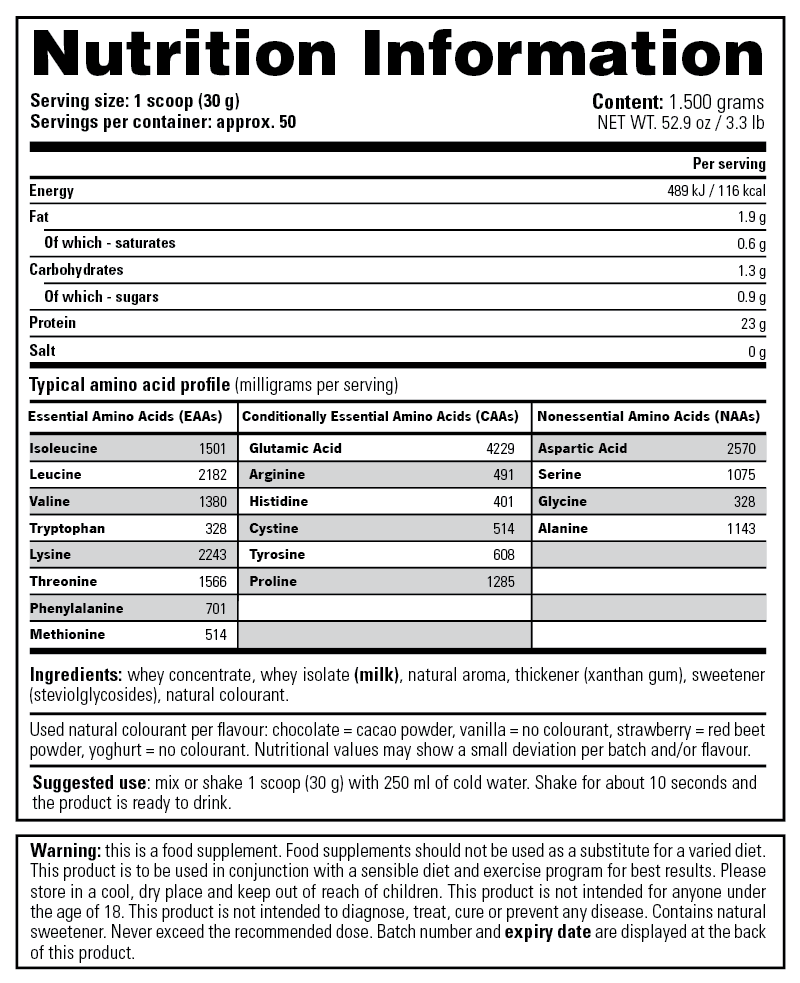 Stacker 100% Naturel Whey 1500gr Nutrition Facts