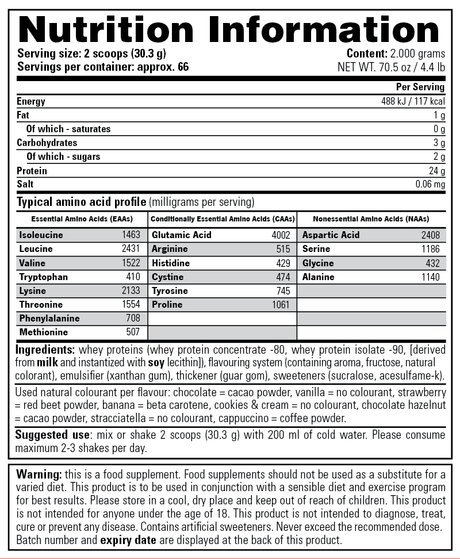 Stacker 100% Whey Creamy Vanilla 2kg Nutrition Facts