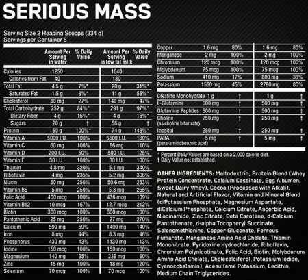 Optimum Nutrition Serious Mass voedingswaarde