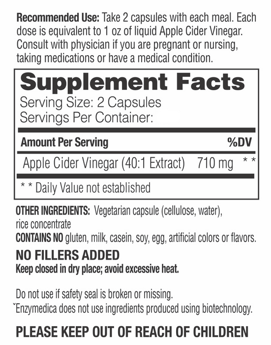 100% Pure apple cide vinegar+ nutrition facts