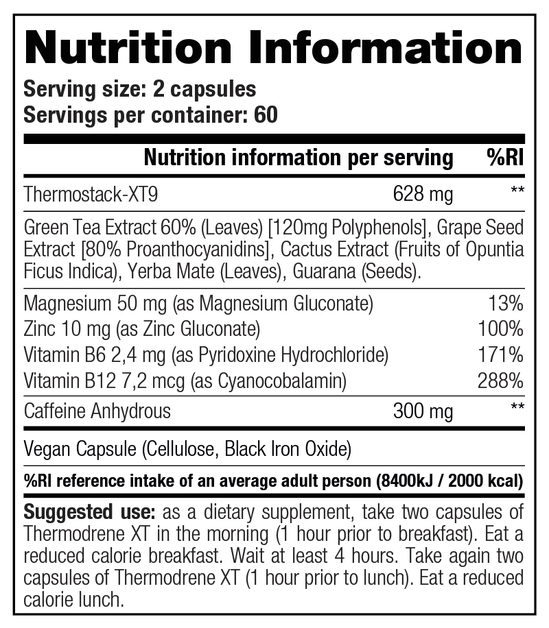 Stacker Thermodrene XT 120 caps Nutrition Facts