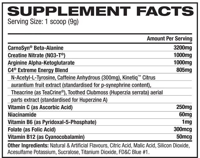 Cellulor C-4 pre-workout Nutrition Facts